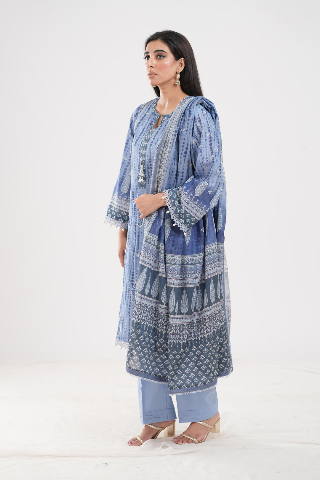Lawn Blue Stitched Suit - Zellbury