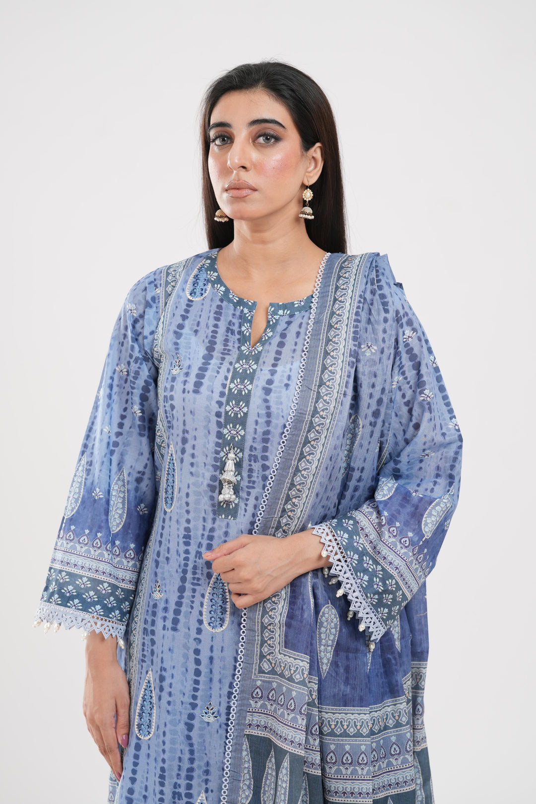 Lawn Blue Stitched Suit - Zellbury