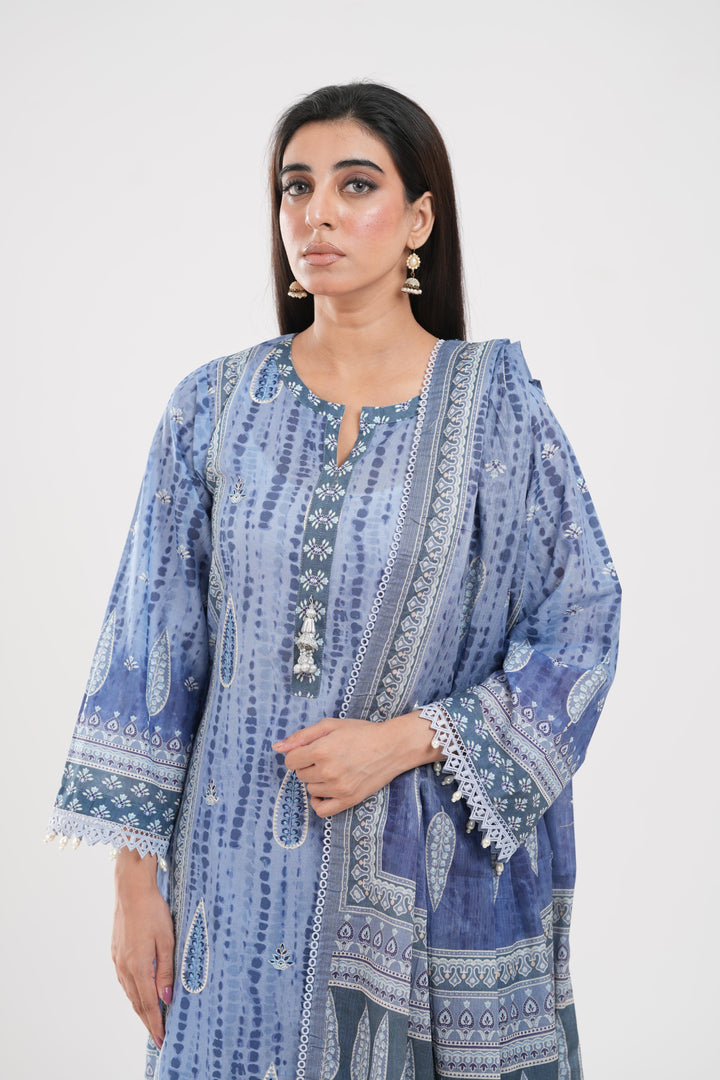 Lawn Blue Stitched Suit - Zellbury