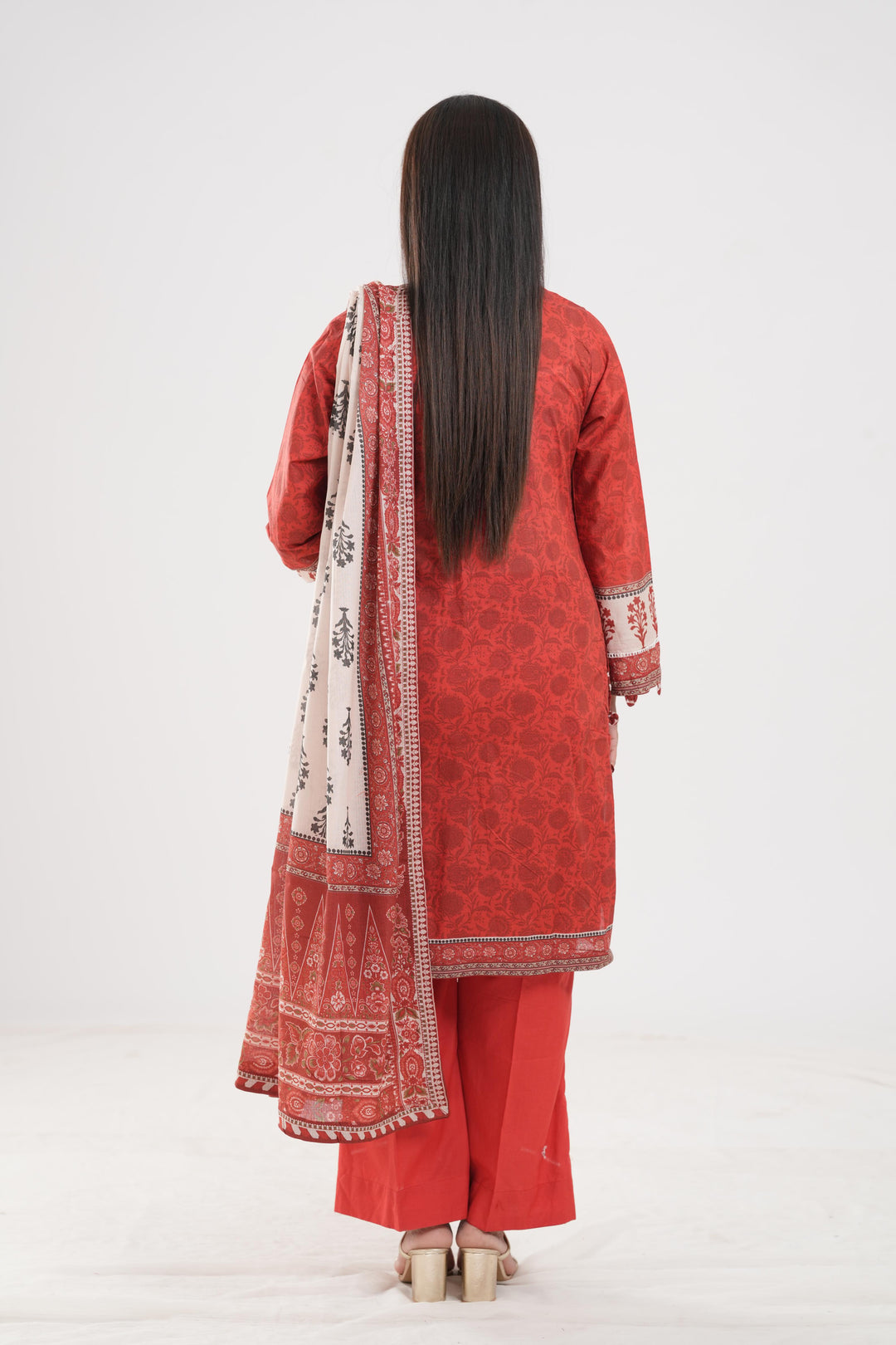 Lawn Rust Stitched Suit - Zellbury