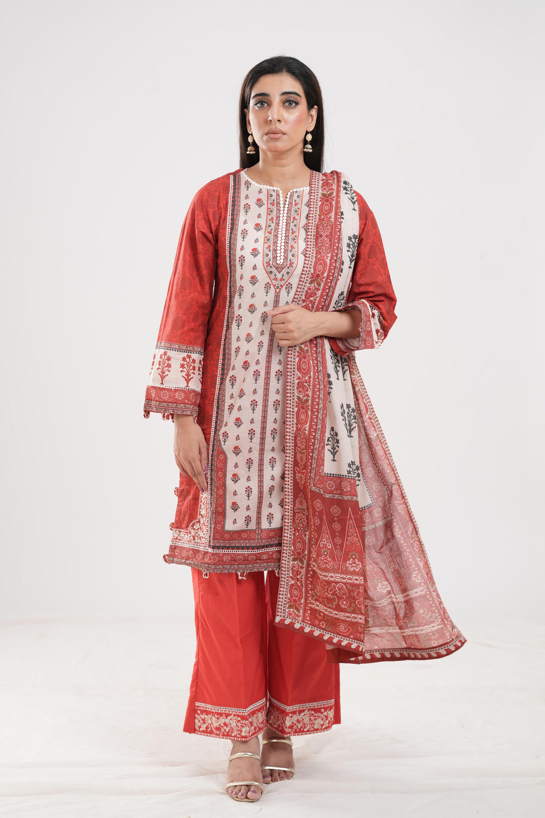 Lawn Rust Stitched Suit - Zellbury