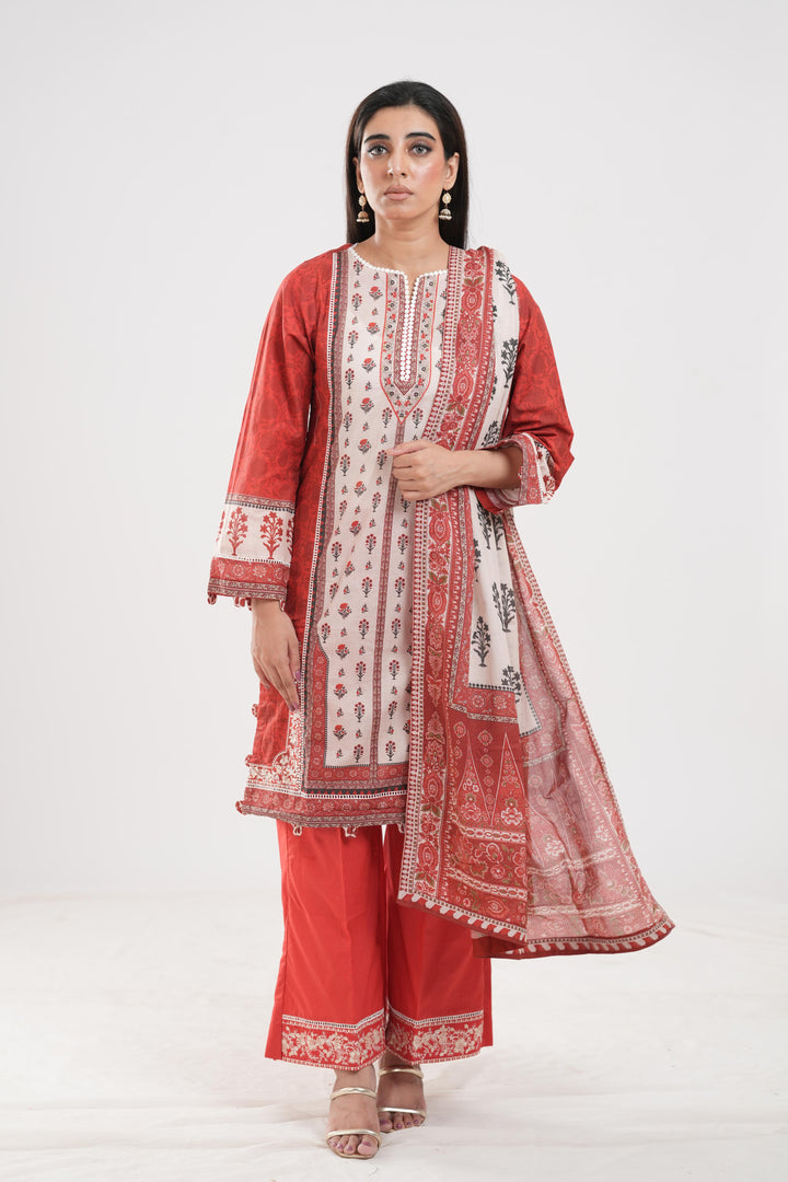 Lawn Rust Stitched Suit - Zellbury