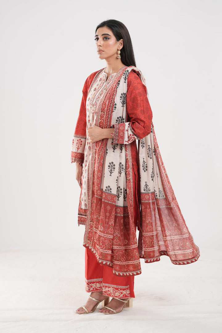 Lawn Rust Stitched Suit - Zellbury