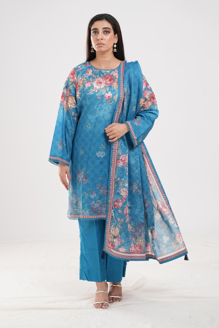 Lawn Blue Stitched Suit - Zellbury