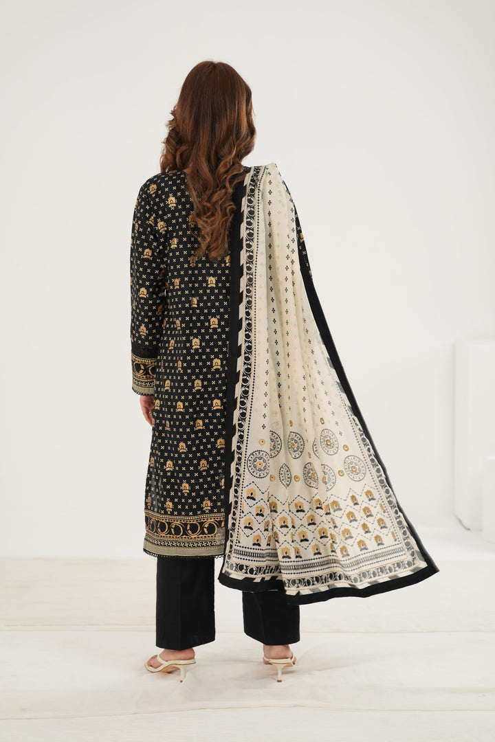 Lawn Black Stitched Suit - Zellbury