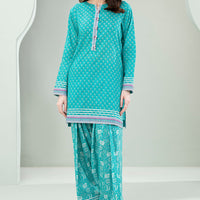 Lawn Cyan Stitched Suit - Zellbury