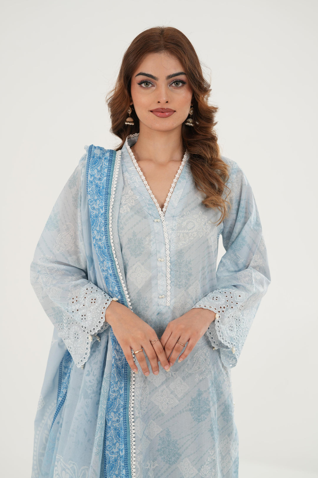 Lawn Sky Blue Stitched Suit - Zellbury