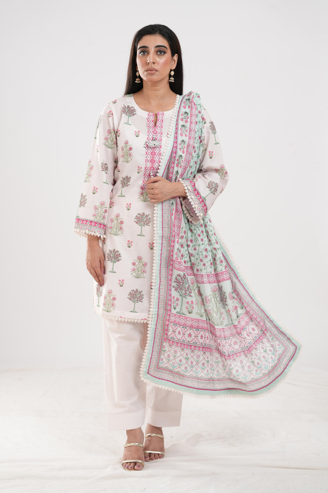 Lawn White Stitched Suit - Zellbury
