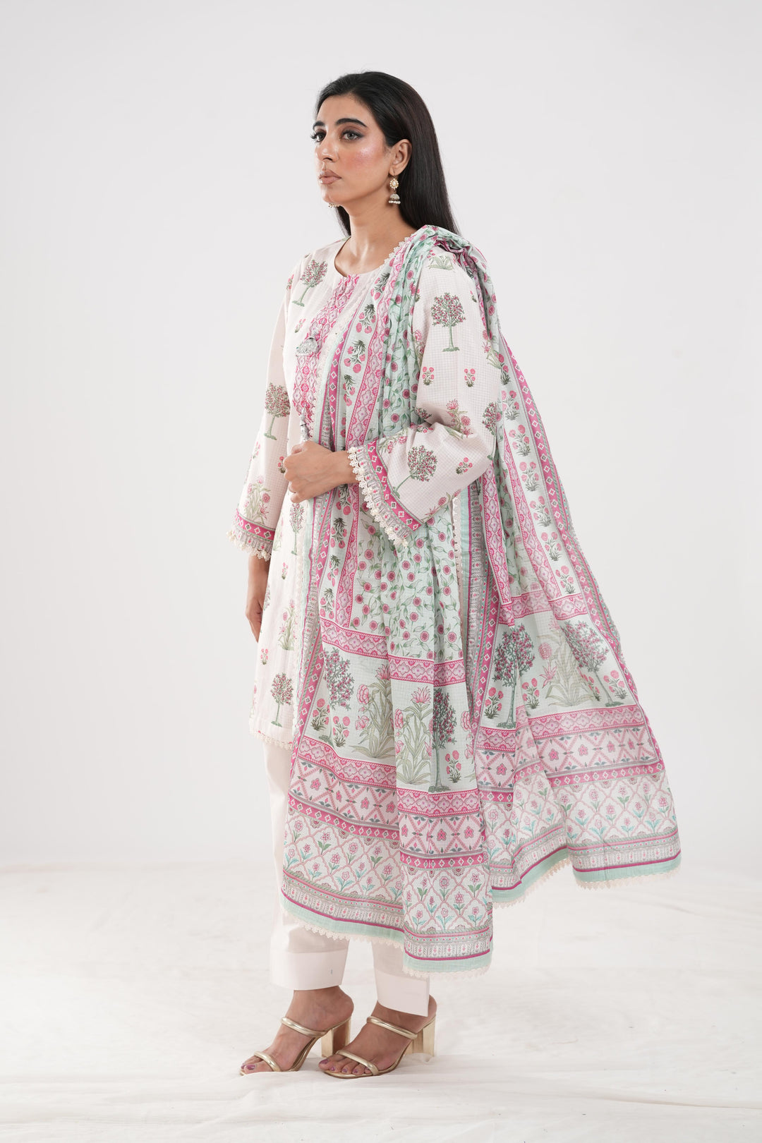 Lawn White Stitched Suit - Zellbury