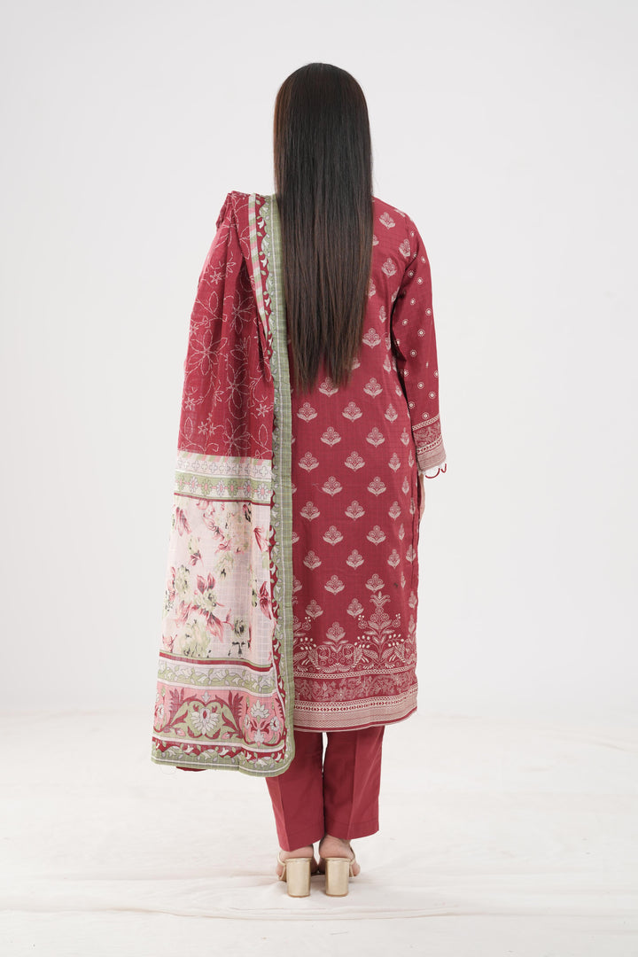 Lawn Maroon Stitched Suit - Zellbury