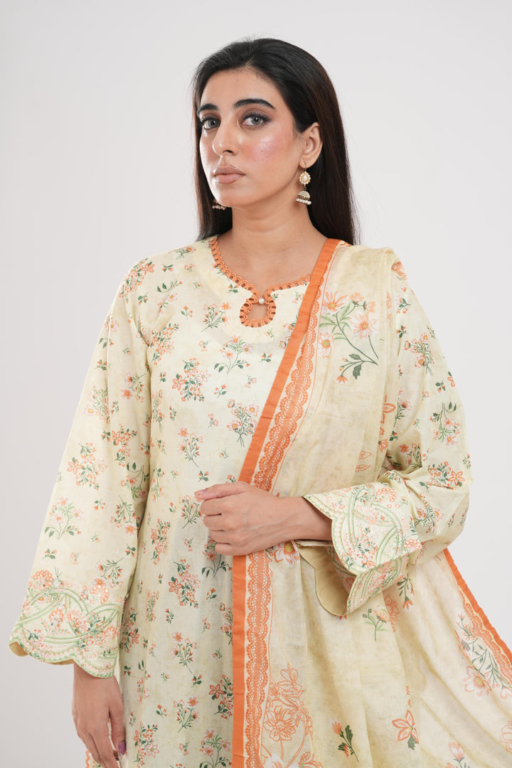 Lawn Light Yellow Stitched Suit - Zellbury
