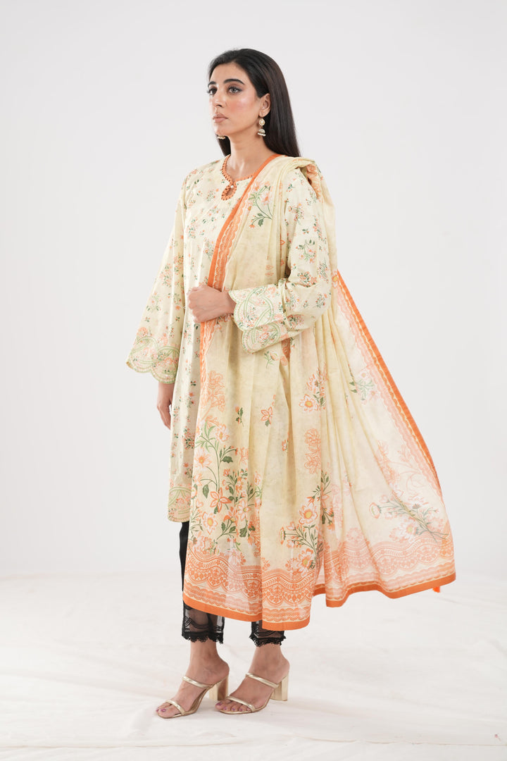 Lawn Light Yellow Stitched Suit - Zellbury