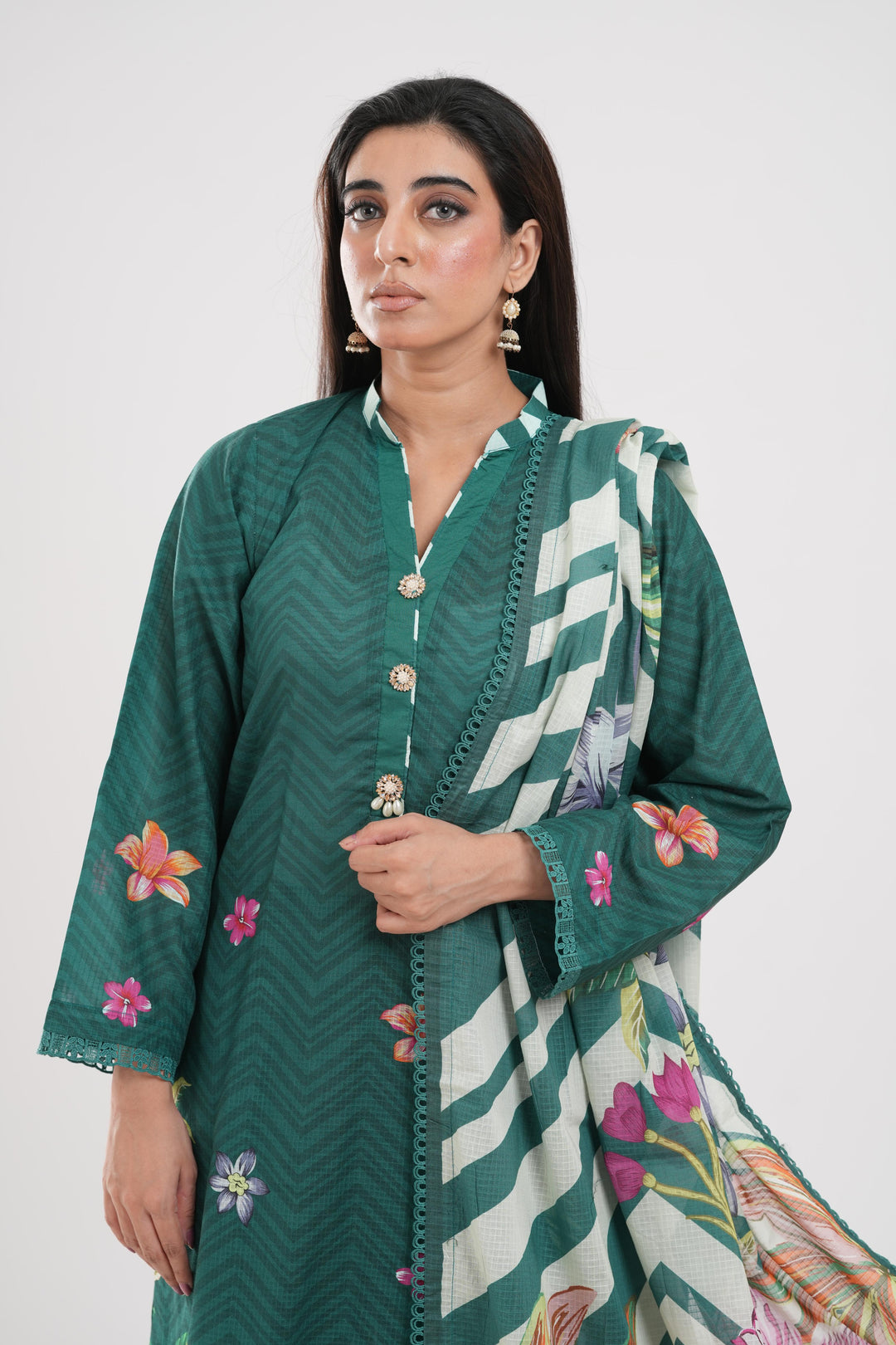 Lawn Green Stitched Suit - Zellbury