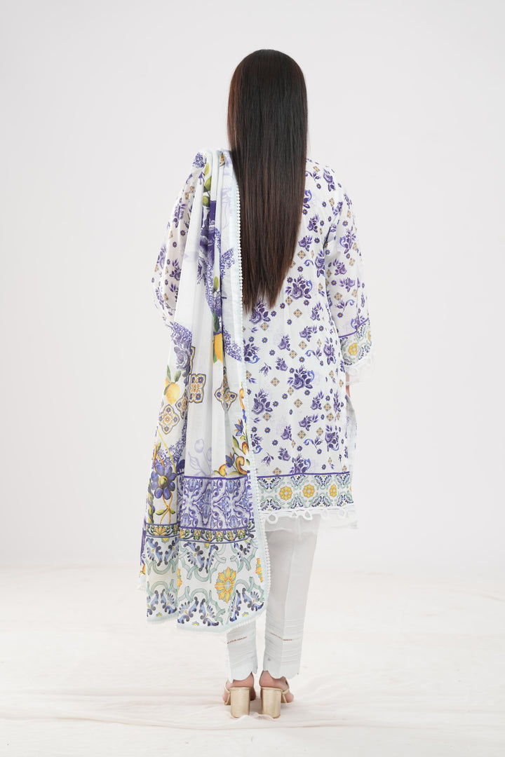 Lawn White Stitched Suit - Zellbury