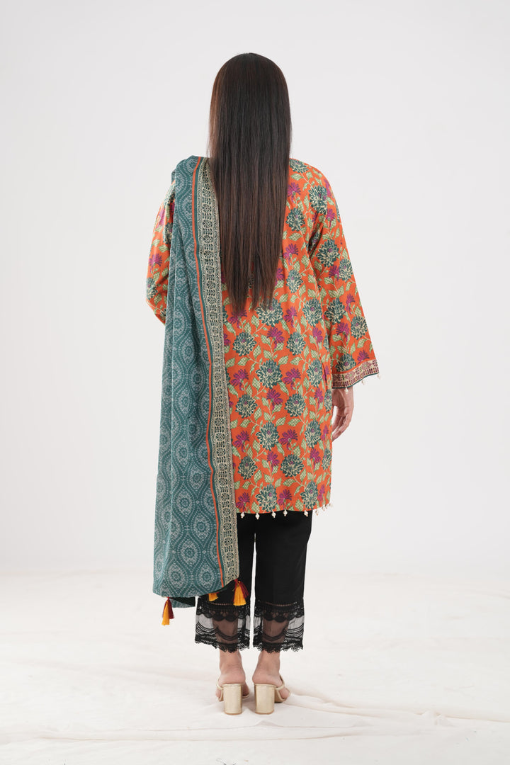 Lawn Rust Stitched Suit - Zellbury