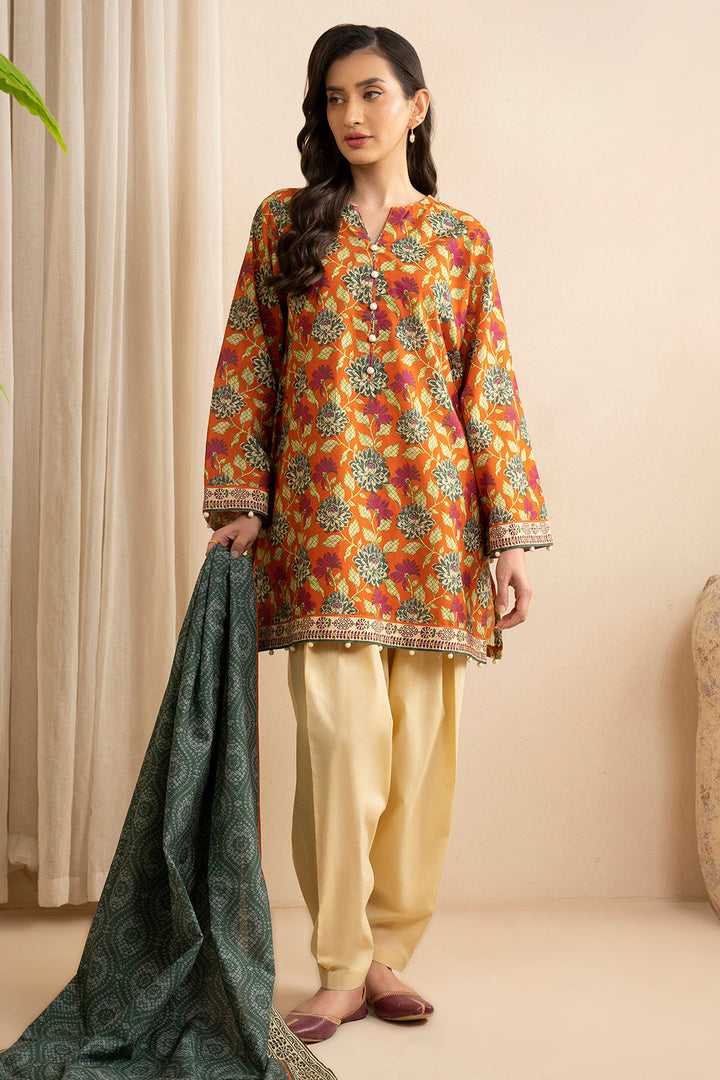Lawn Rust Stitched Suit - Zellbury