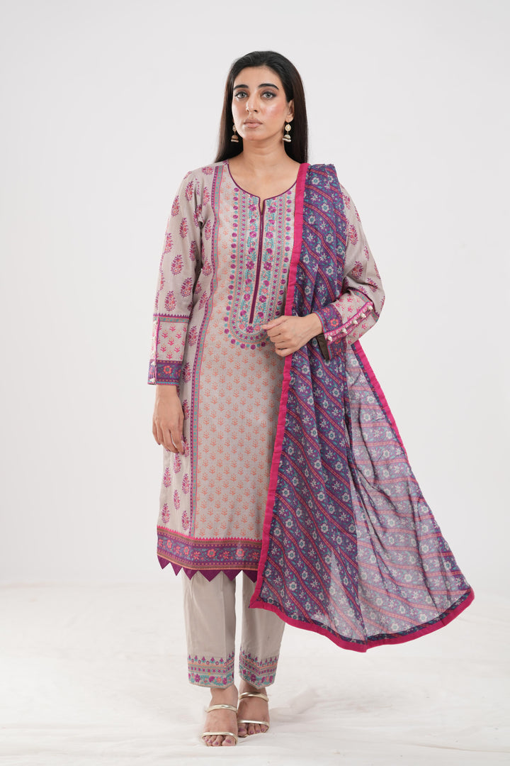 Lawn Plum Stitched Suit - Zellbury