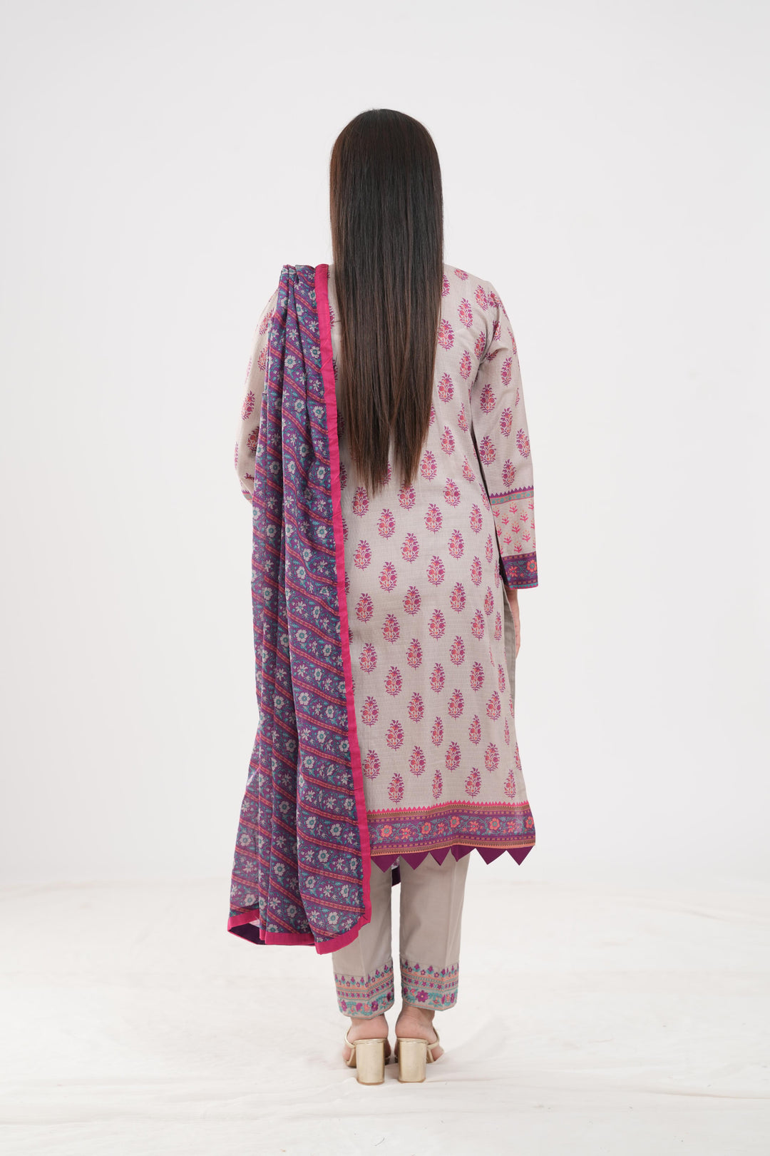 Lawn Plum Stitched Suit - Zellbury