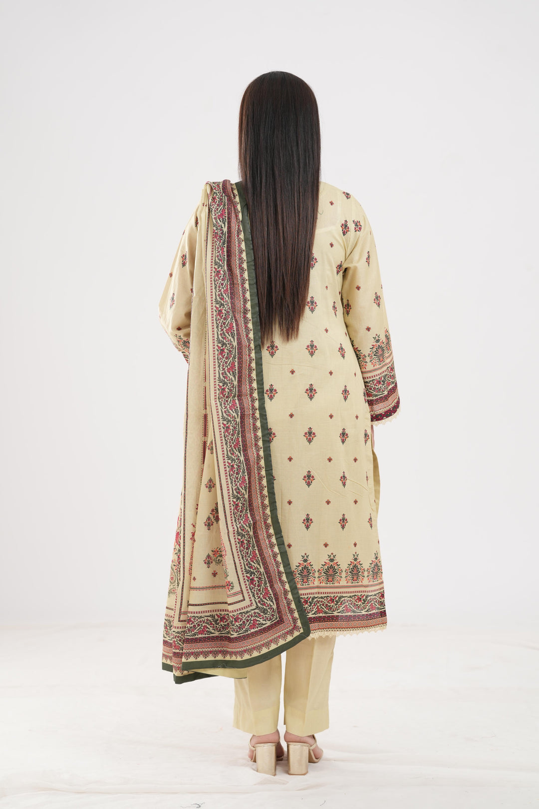 Lawn Beige Stitched Suit - Zellbury