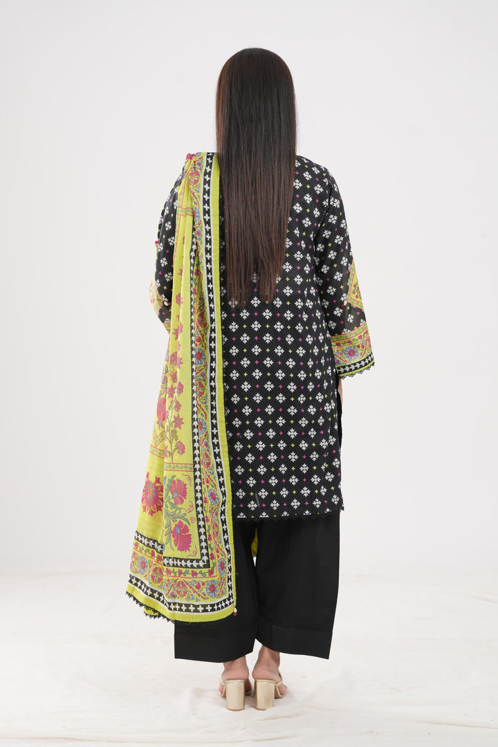 Lawn Black Stitched Suit - Zellbury