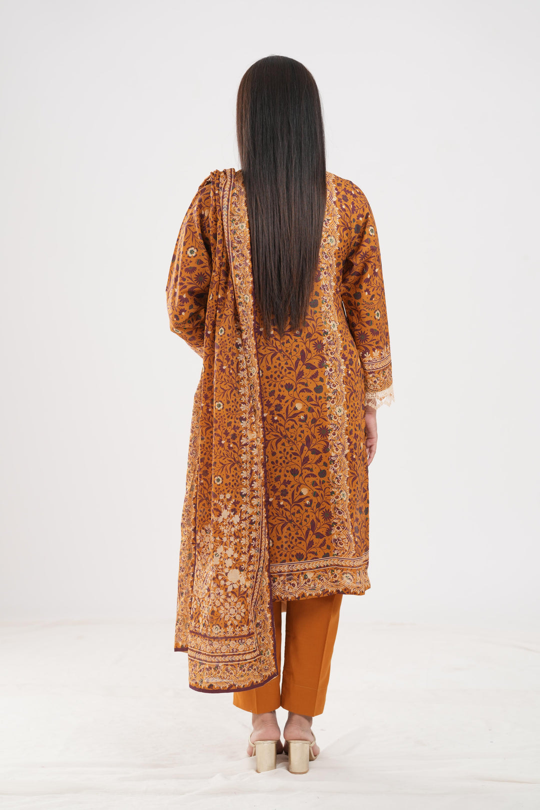 Lawn Brown Stitched Suit - Zellbury