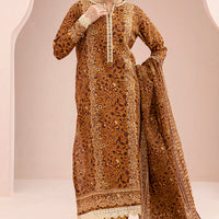 Lawn Brown Stitched Suit - Zellbury