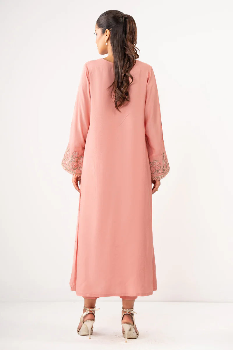 Embroidered Raw Silk Pink Stitched Suit - Zeen