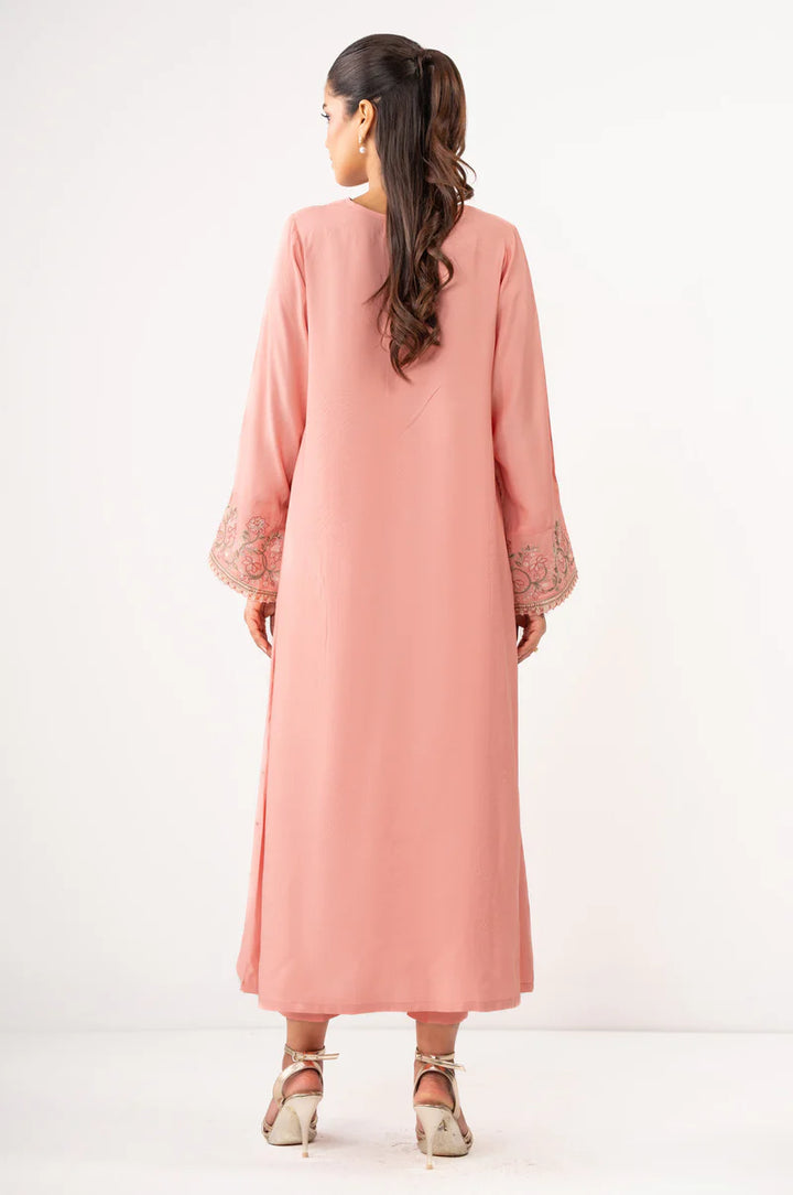 Embroidered Raw Silk Pink Stitched Suit - Zeen