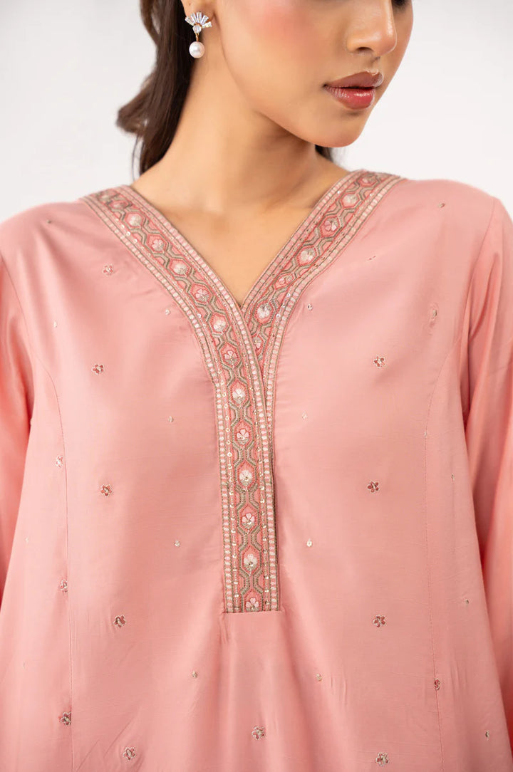 Embroidered Raw Silk Pink Stitched Suit - Zeen