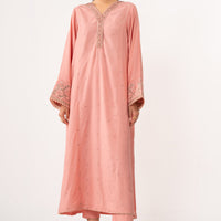 Embroidered Raw Silk Pink Stitched Suit - Zeen