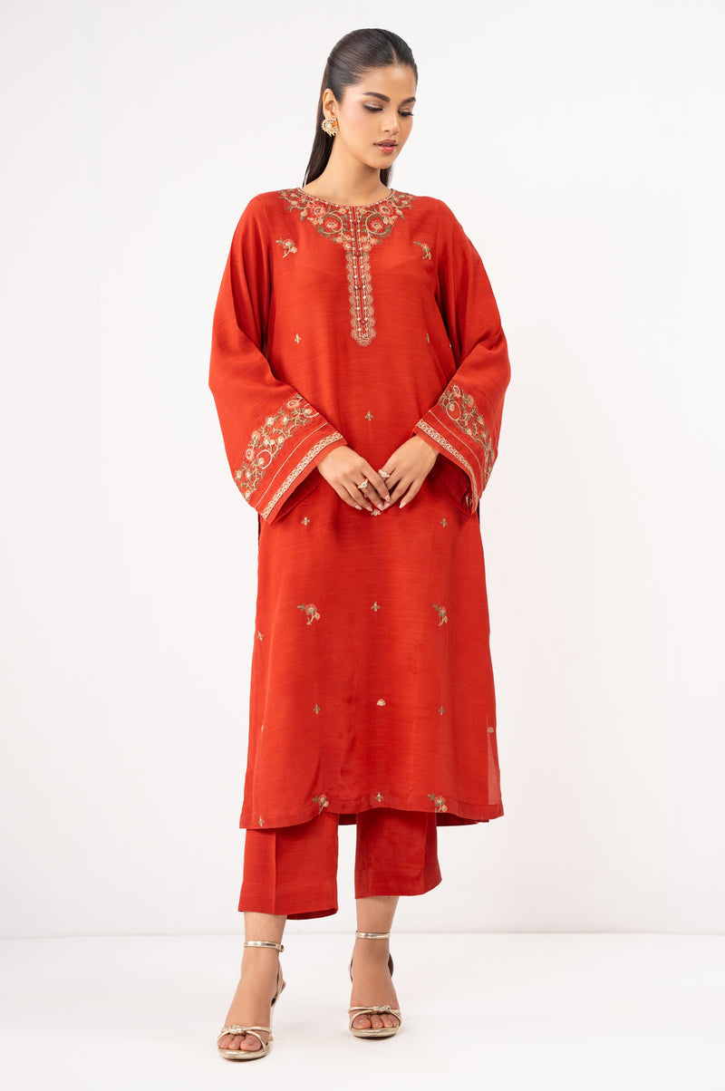 Embroidered Raw Silk Carrot Stitched Suit - Zeen