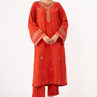 Embroidered Raw Silk Carrot Stitched Suit - Zeen
