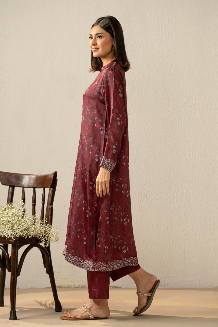 Embellished Silk Plum Stitched Suit - Zeen