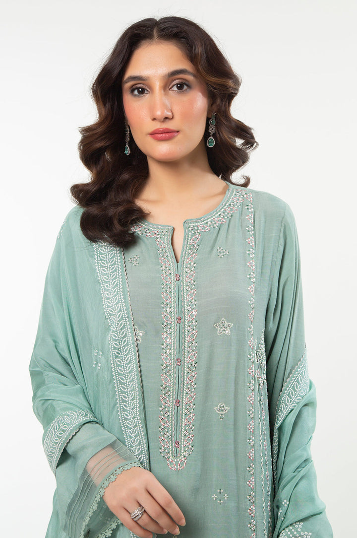 Raw Silk Sage Green Stitched Suit - Zeen