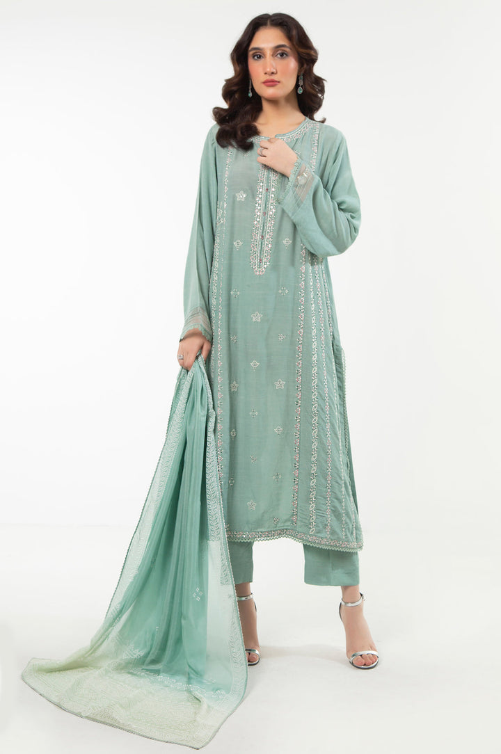 Raw Silk Sage Green Stitched Suit - Zeen