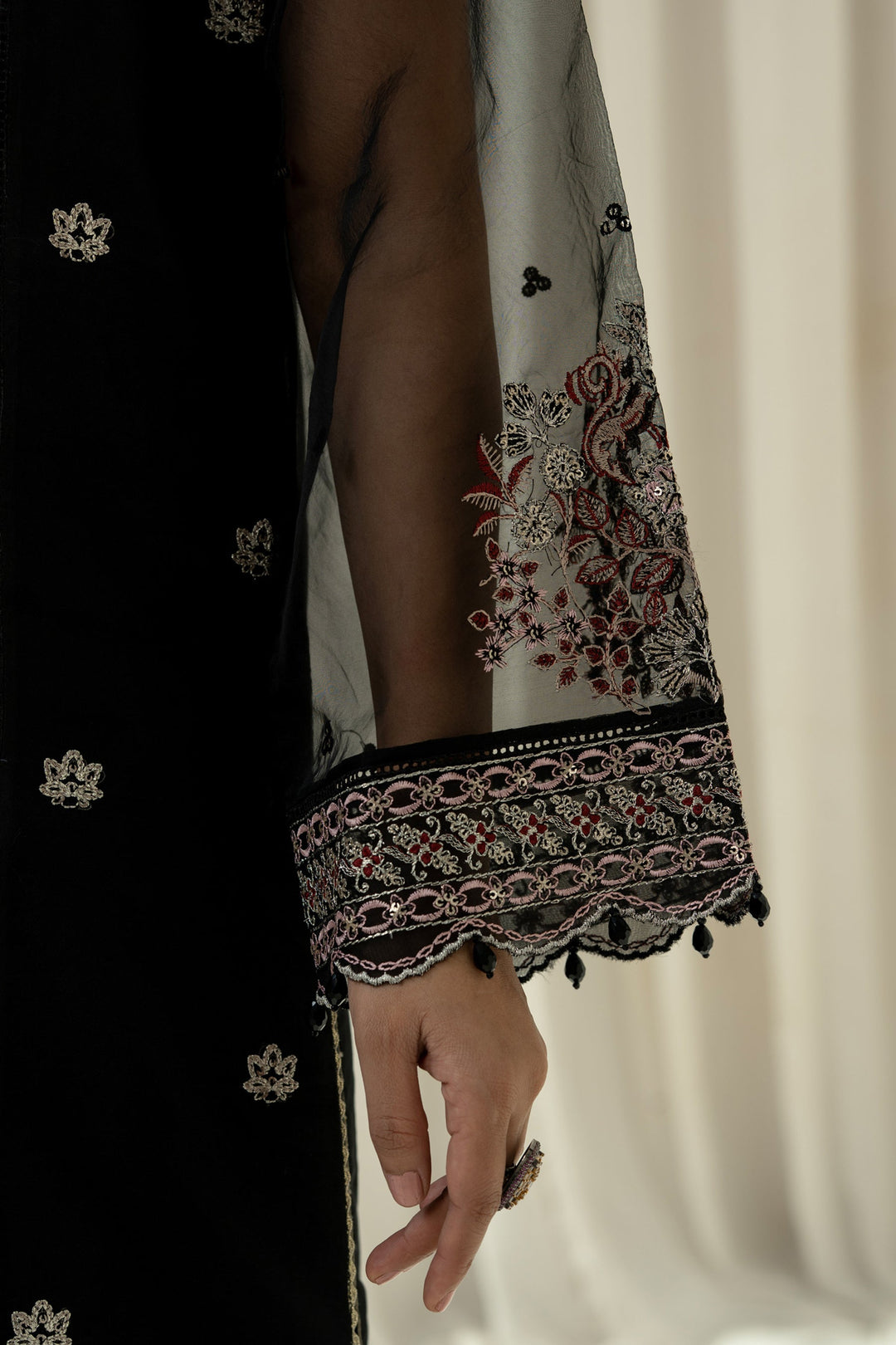 Embroidered Organza Black Stitched Suit - Zeen