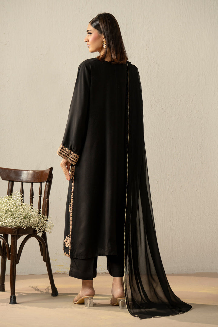 Embroidered Oak Silk Black Stitched Suit - Zeen