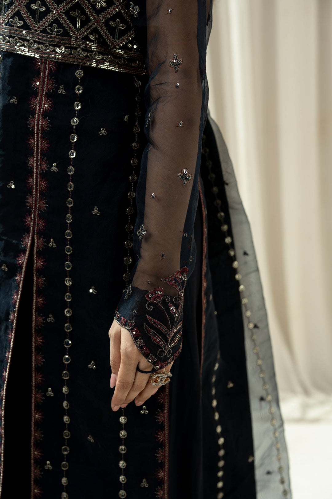 Embroidered Organza Deep Blue Stitched Suit - Zeen