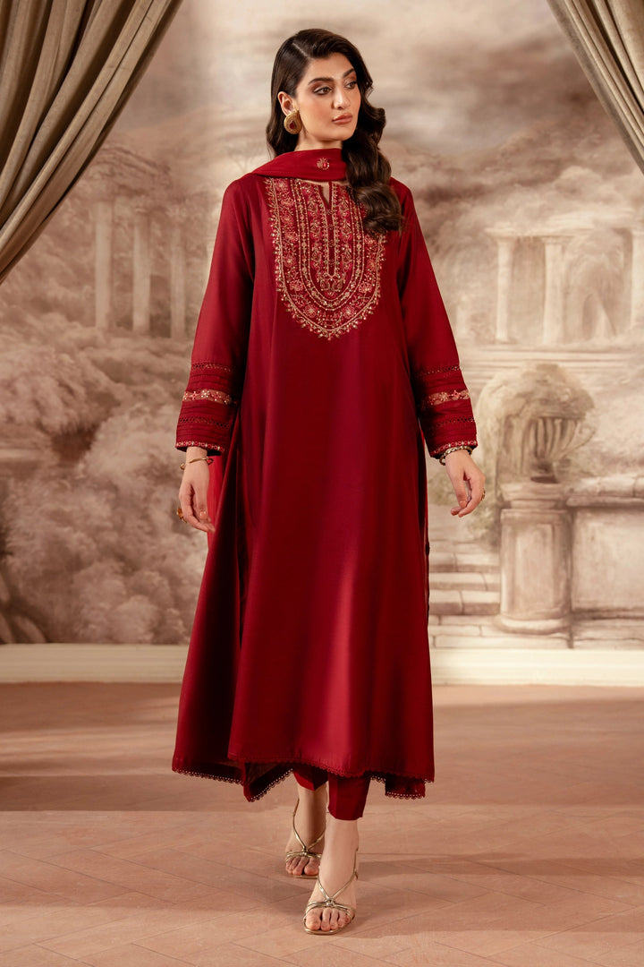 Embroidered Cotton Silk Red Stitched Suit - Zeen