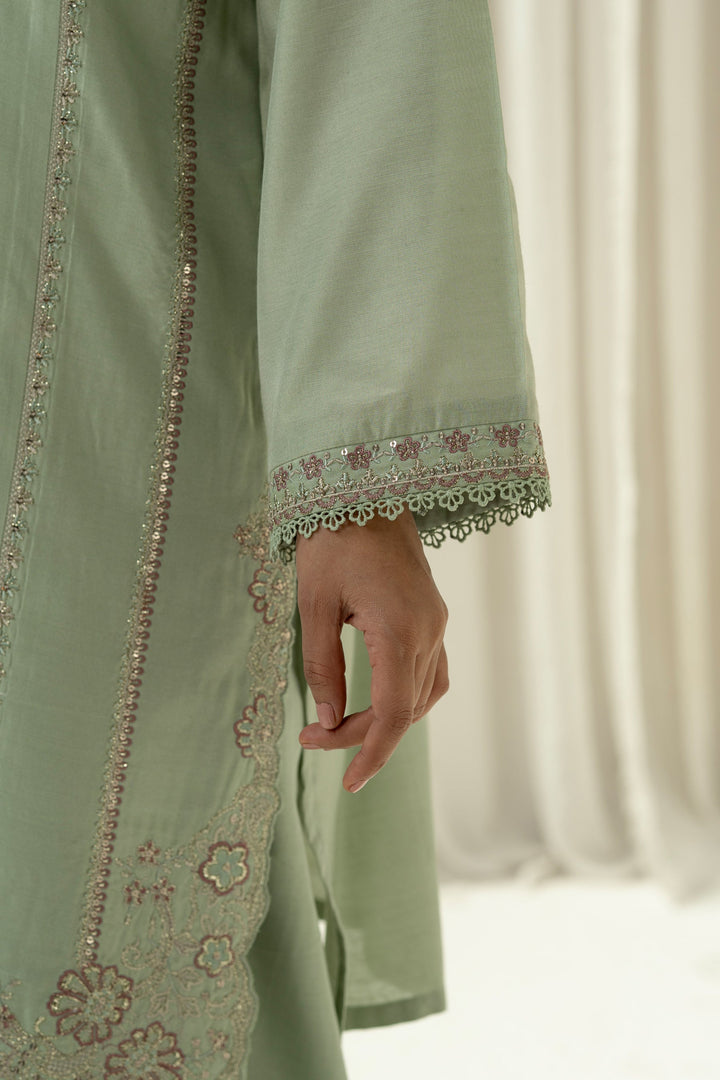Embroidered Cotton Silk Light Green Stitched Suit - Zeen