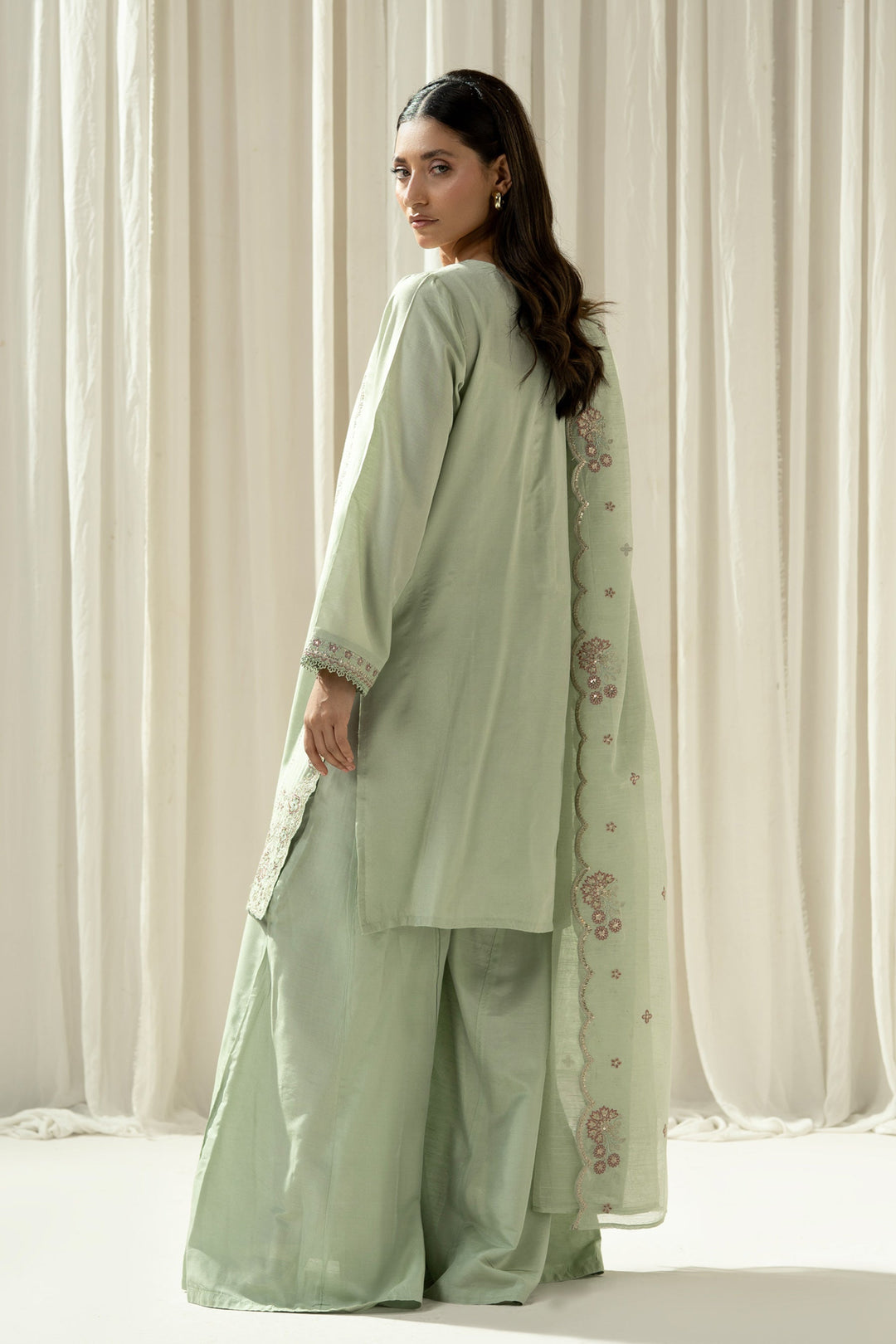 Embroidered Cotton Silk Light Green Stitched Suit - Zeen