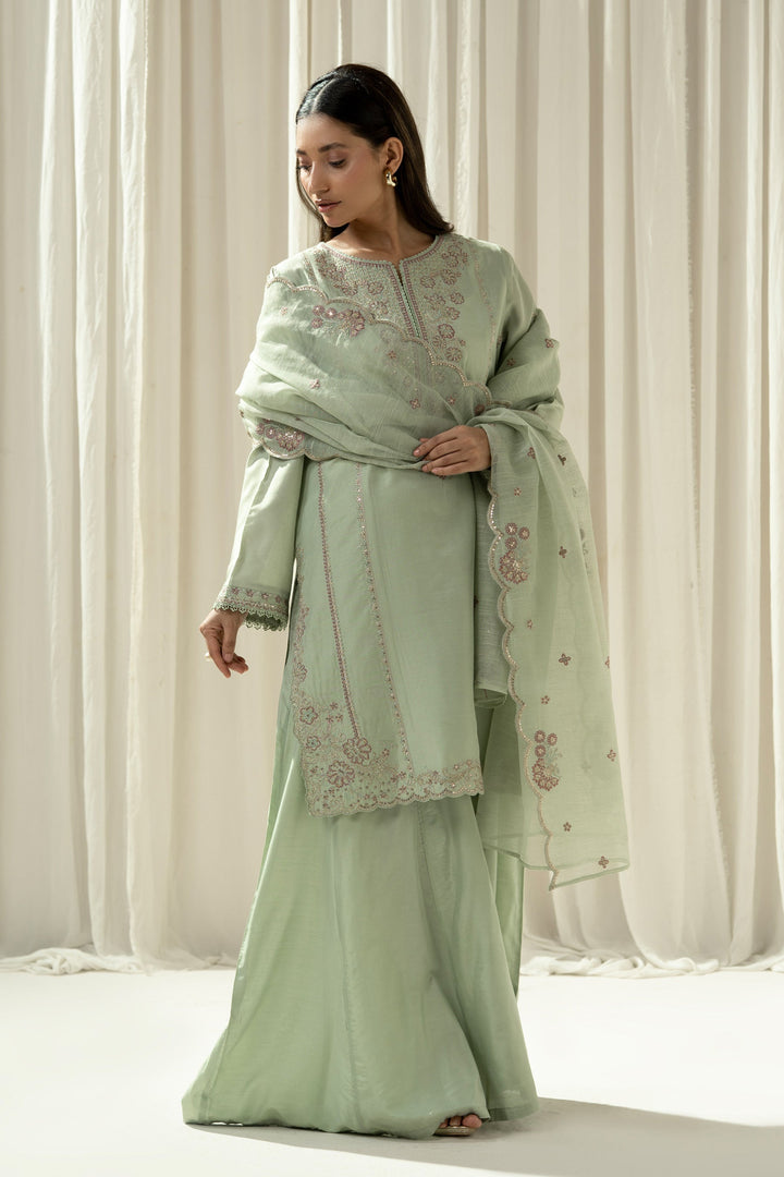 Embroidered Cotton Silk Light Green Stitched Suit - Zeen
