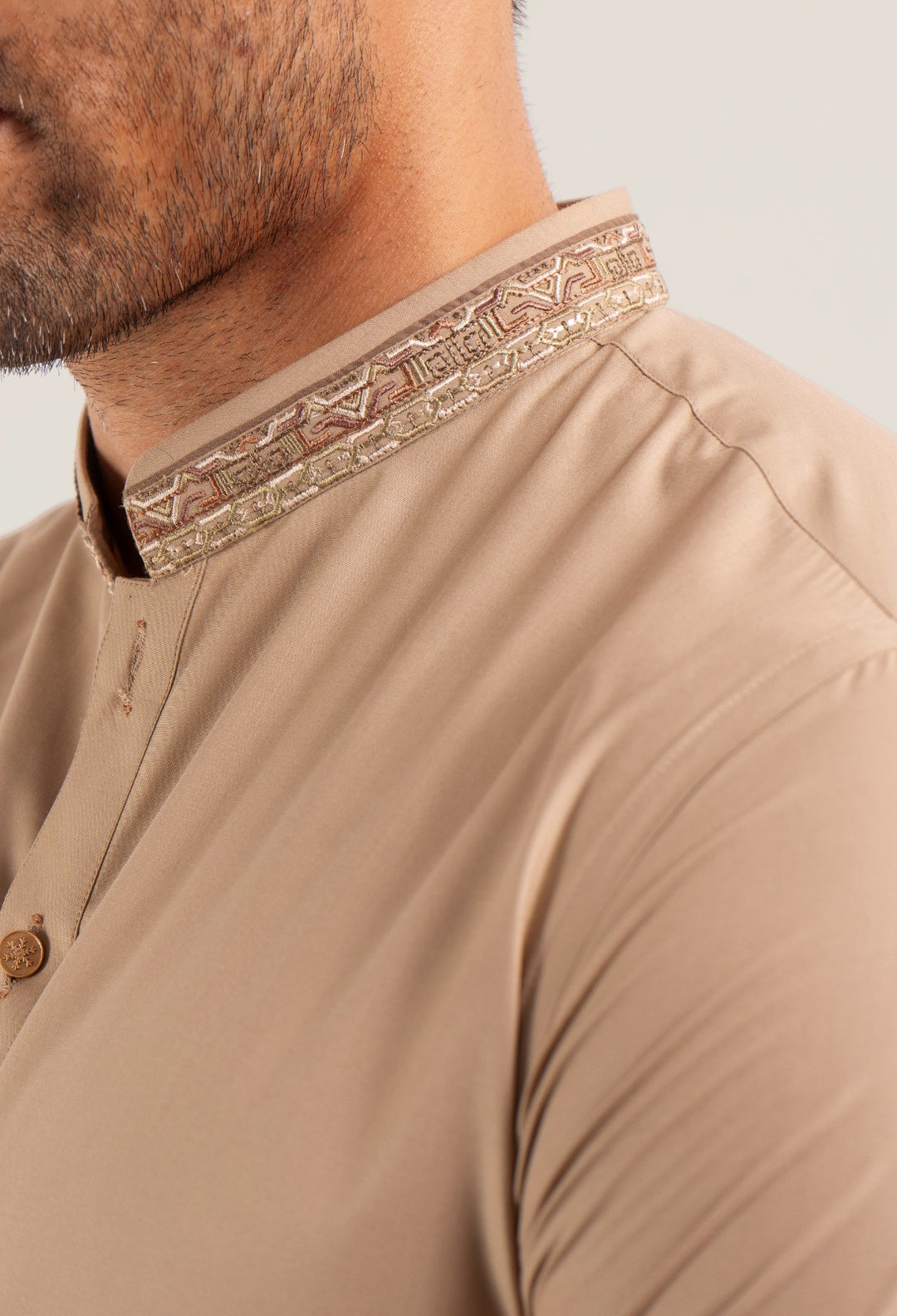 Blended Beige Kurta Trouser - Shaffer