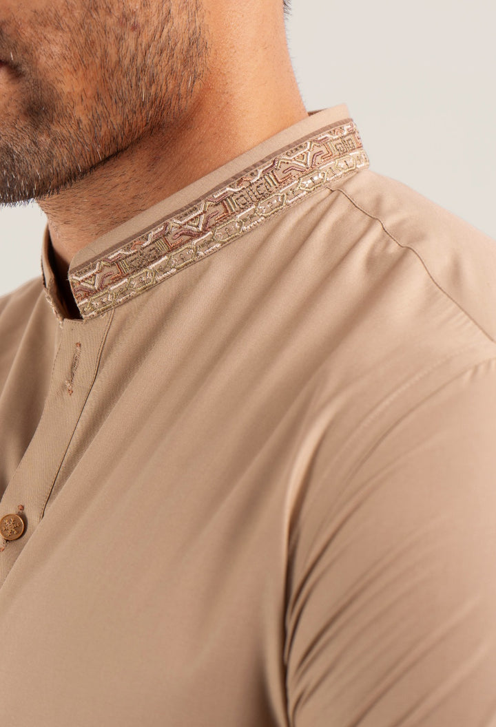 Blended Beige Kurta Trouser - Shaffer