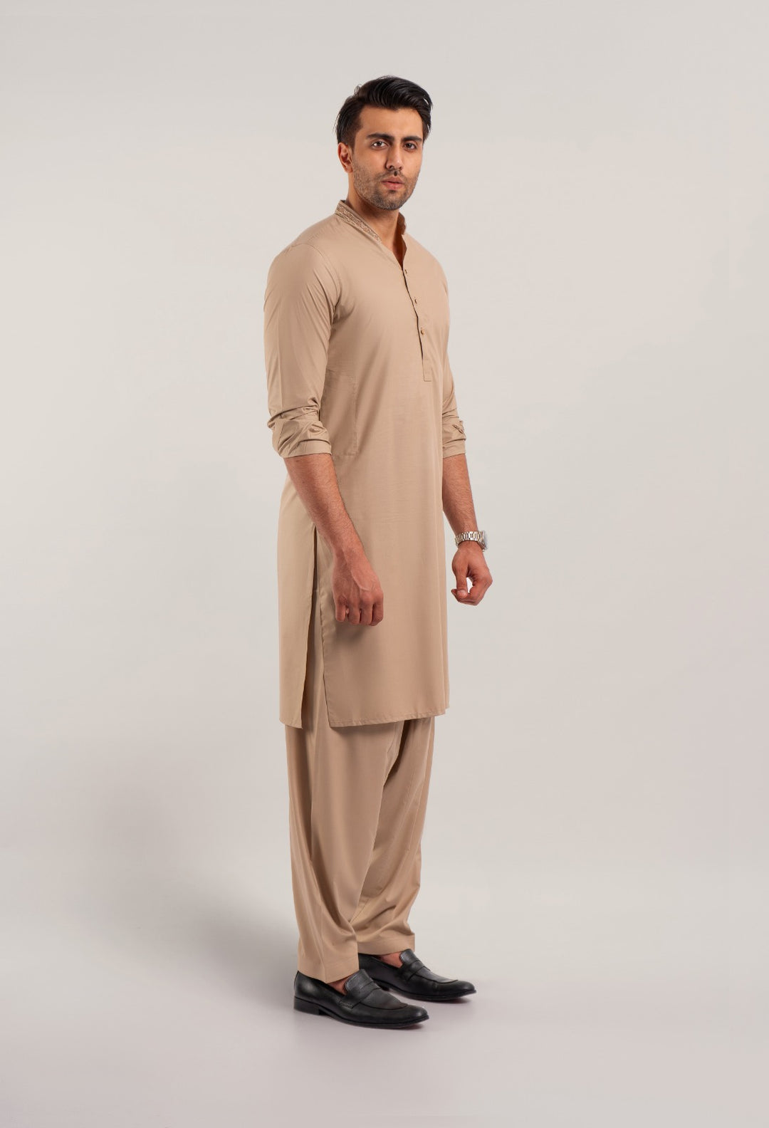 Blended Beige Kurta Trouser - Shaffer
