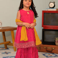 Viscose Raw Silk Shocking Pink Stitched Suit - Senorita