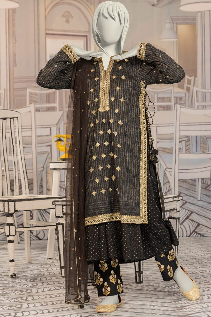 Textured Black Stitched Suit - J. Junaid Jamshed