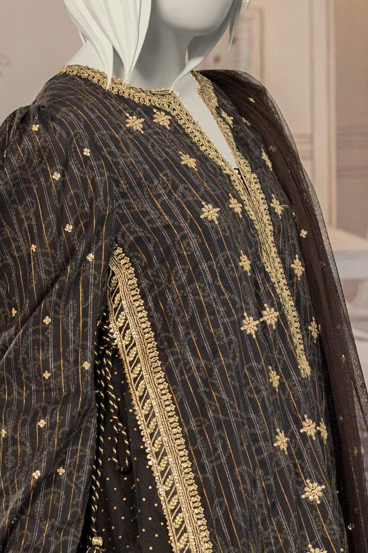 Textured Black Stitched Suit - J. Junaid Jamshed