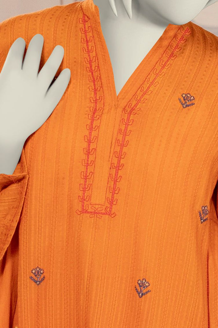 Textured Orange Stitched Suit - J. Junaid Jamshed