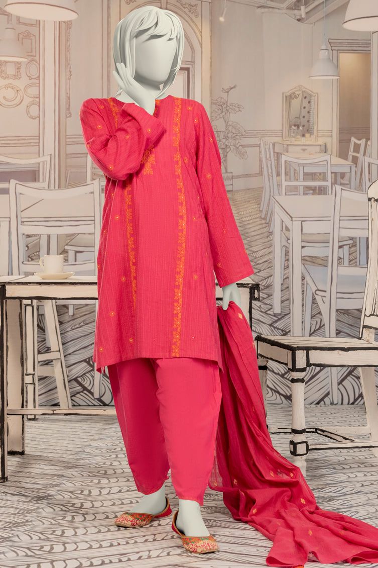 Textured Pink Stitched Suit - J. Junaid Jamshed